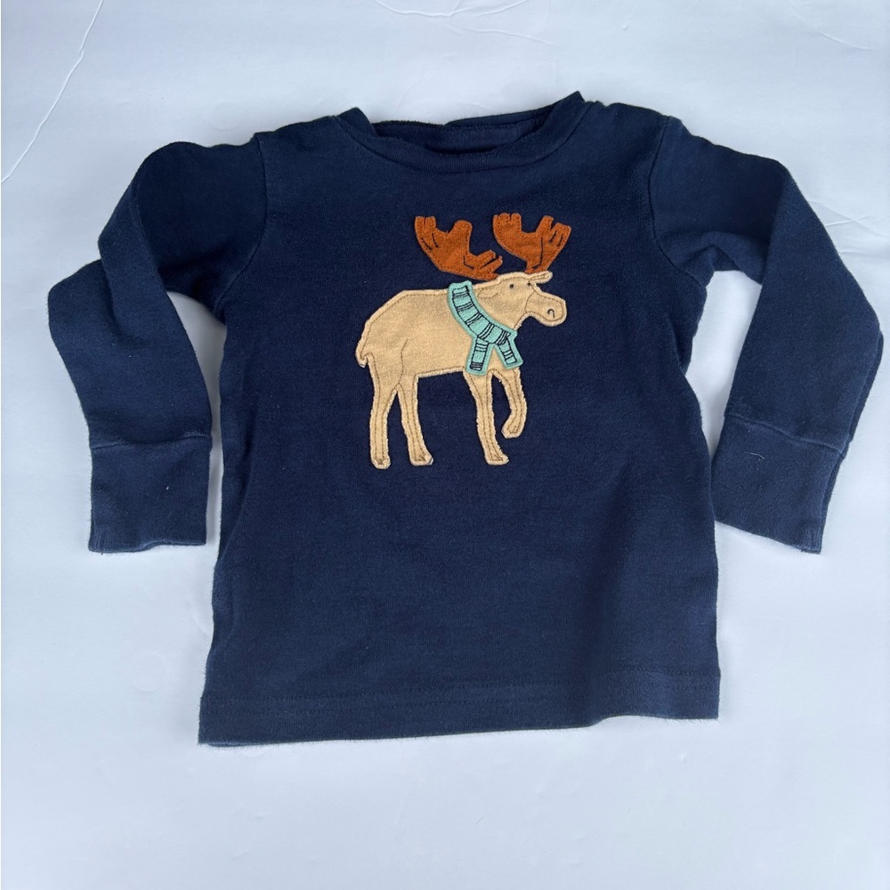Cozy Navy Kids Long Sleeve Shirt with Moose Design 12 M